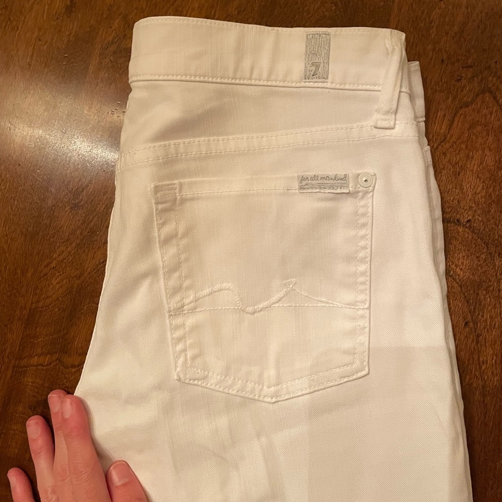 7 For All Mankind Low Rose Bootcut White Jeans